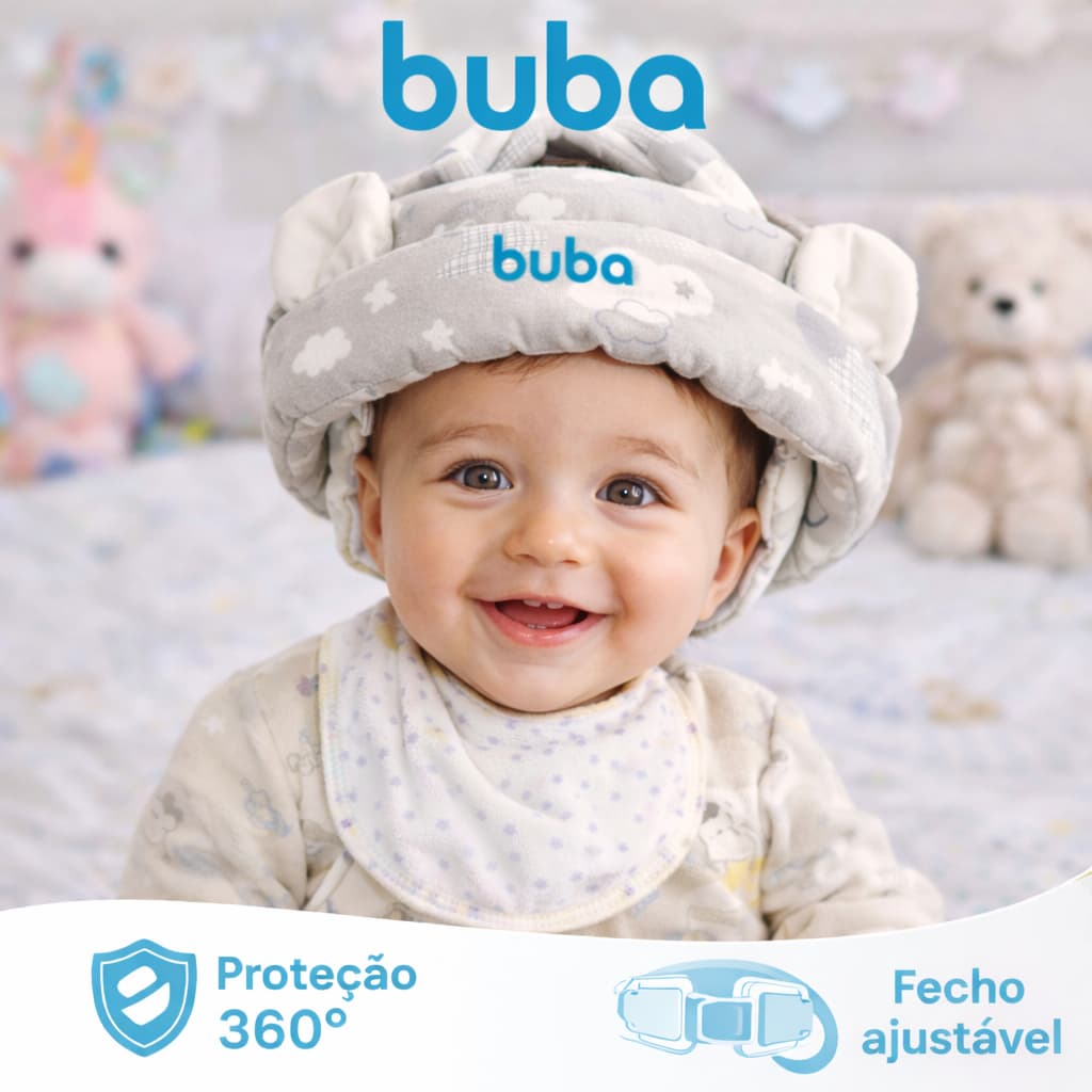 Protetor de Cabeça anticolisão para Bebês Buba Menino Menina Cinza Antiqueda
