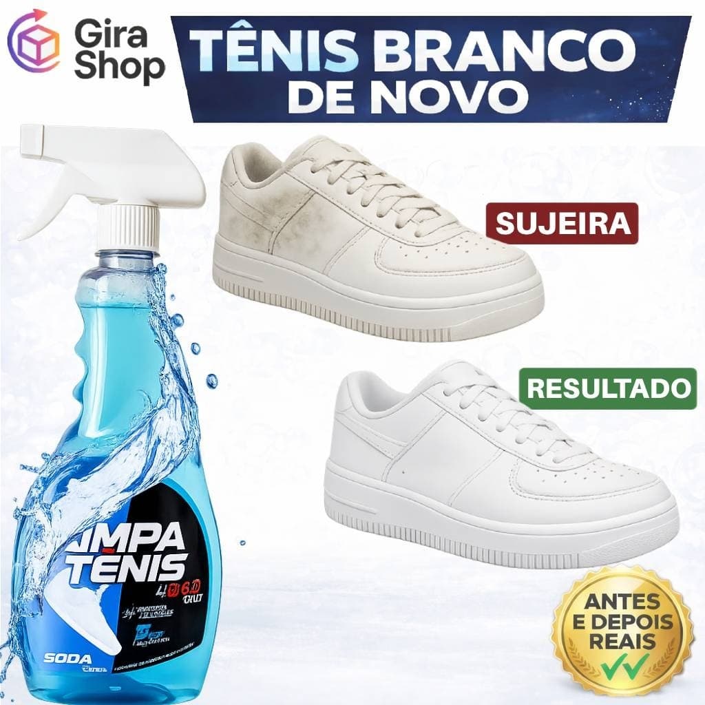 Limpa Tenis Branco Spray 500ml Limpeza Profunda Remove Manchas Amarelado Sujeira Pesada Odores