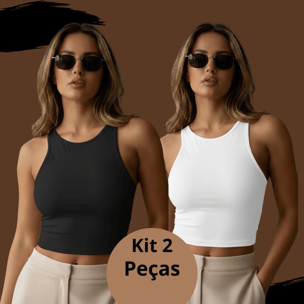 Kit 2 Cropped Feminino Regata Liso Micropremium Para academia-Festas Verão Forro Duplo Premium