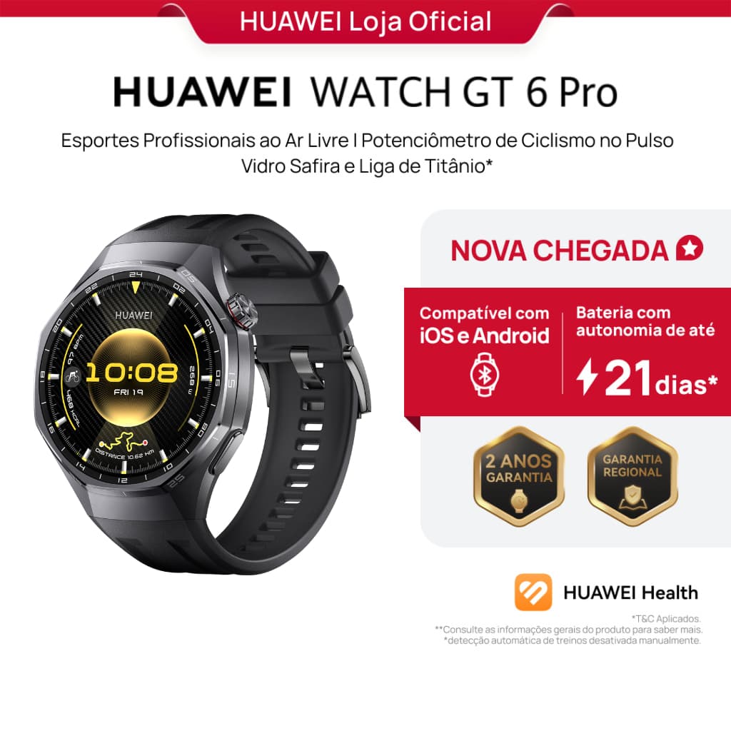 HUAWEI WATCH GT 6 Pro 46mm | Smartwatch Relogio |  Vidro Safira e Liga de Titânio | GPS Integrado