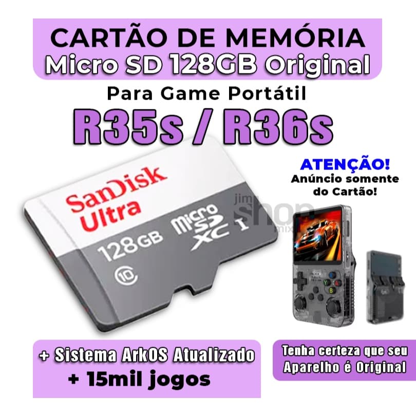 Cartão MicroSD Para Game Console R35s/R36s +Sistema ArkOS Atualizado +15mil jogos – Envio Imediato