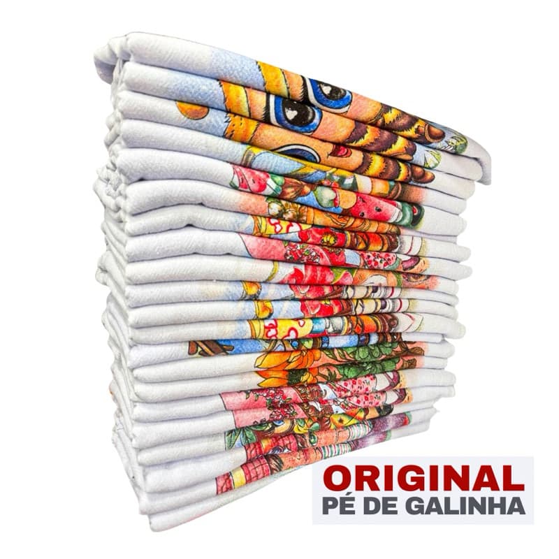 Pano de Prato Pé de Galinha ORIGINAL (Kit com 10 Peças) Estampado Alta Qualidade