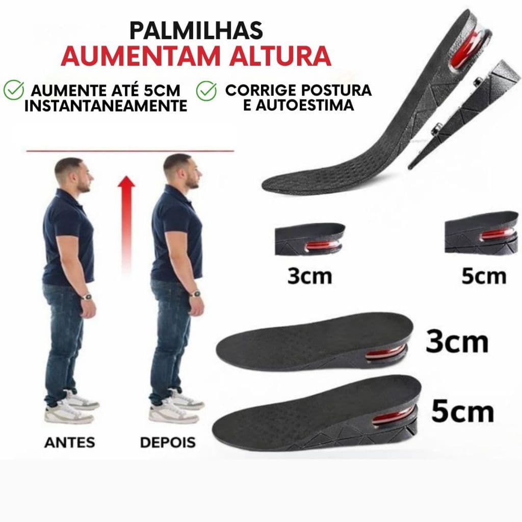Kit Pares Palmilha Aumenta Altura Compensatória 3 cm Amortecedora Tamanho Ajustável