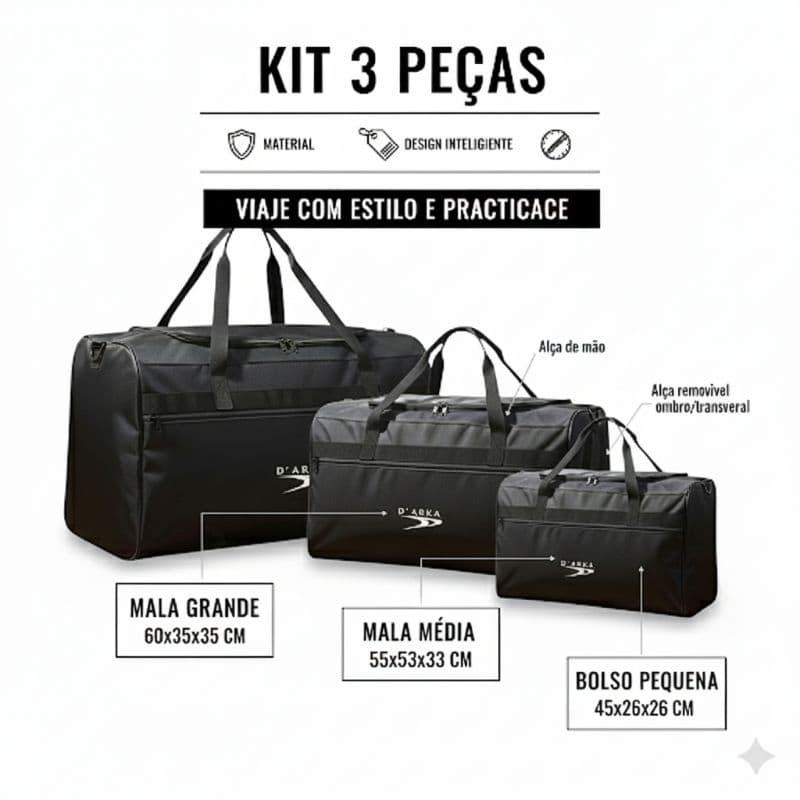 Kit 3 Mala Bolsa De Viagem de Mão Resistente Reforçãda