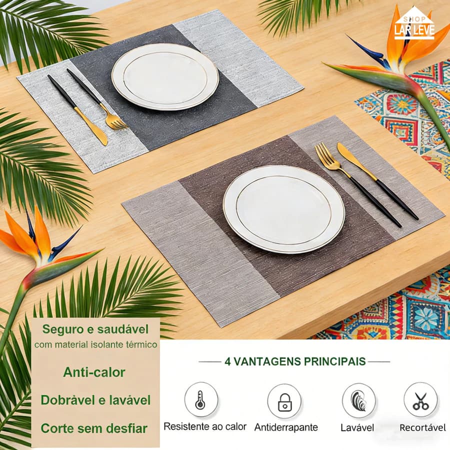 jogo americano 4/6 peças - anticalor, antiderrapante e fácil de limpar,45x30cm