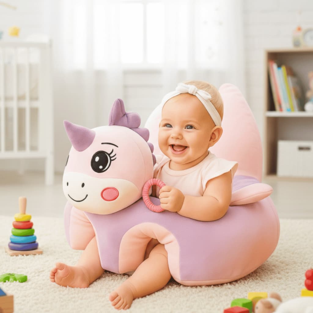 Almofada Assento de Pelúcia para Bebê Aprender a Sentar Dinossauro