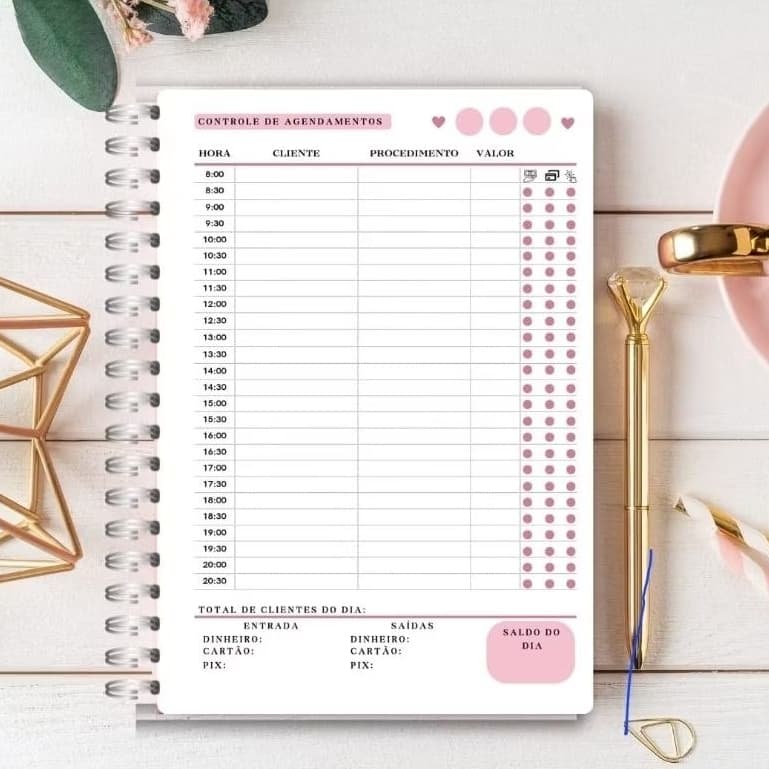 Agenda para agendamento de clientes com páginas não datada