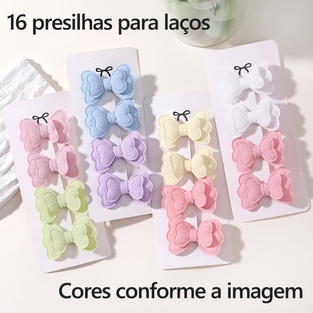 Conjunto de 16 pcs de cabelo para  garota，cada um com um laço, feitos à mão.