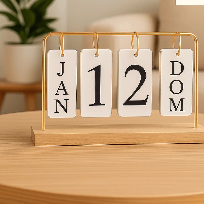 Calendário de Mesa Decorativo com Plaquinhas Preto Rose Dourado Permanente Escritório