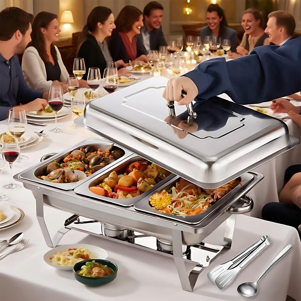 Rechaud Profissional Inox 12L com 1, 2 ou 3 Divisórias para Buffet Festas Eventos NOXMIX