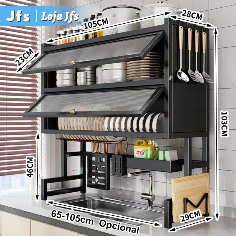 Escorredor de Louça Suporte de Pratos com Drenagem de Água de Múltiplas Camadas e Aço Carbono Resistente