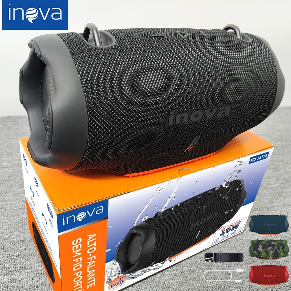 INOVA Caixa de Som Bluetooth Portátil Xtreme 4 à Prova d´Água IPX6 Grave Forte 16W Preta