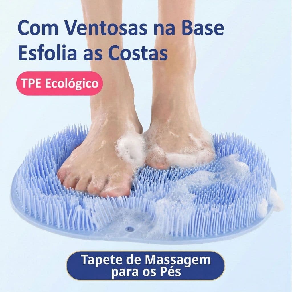 Tapete Massageador Esfregão Pés Costas Banho Ventosas Antiderrapante Silicone TPE Escova Limpeza Box