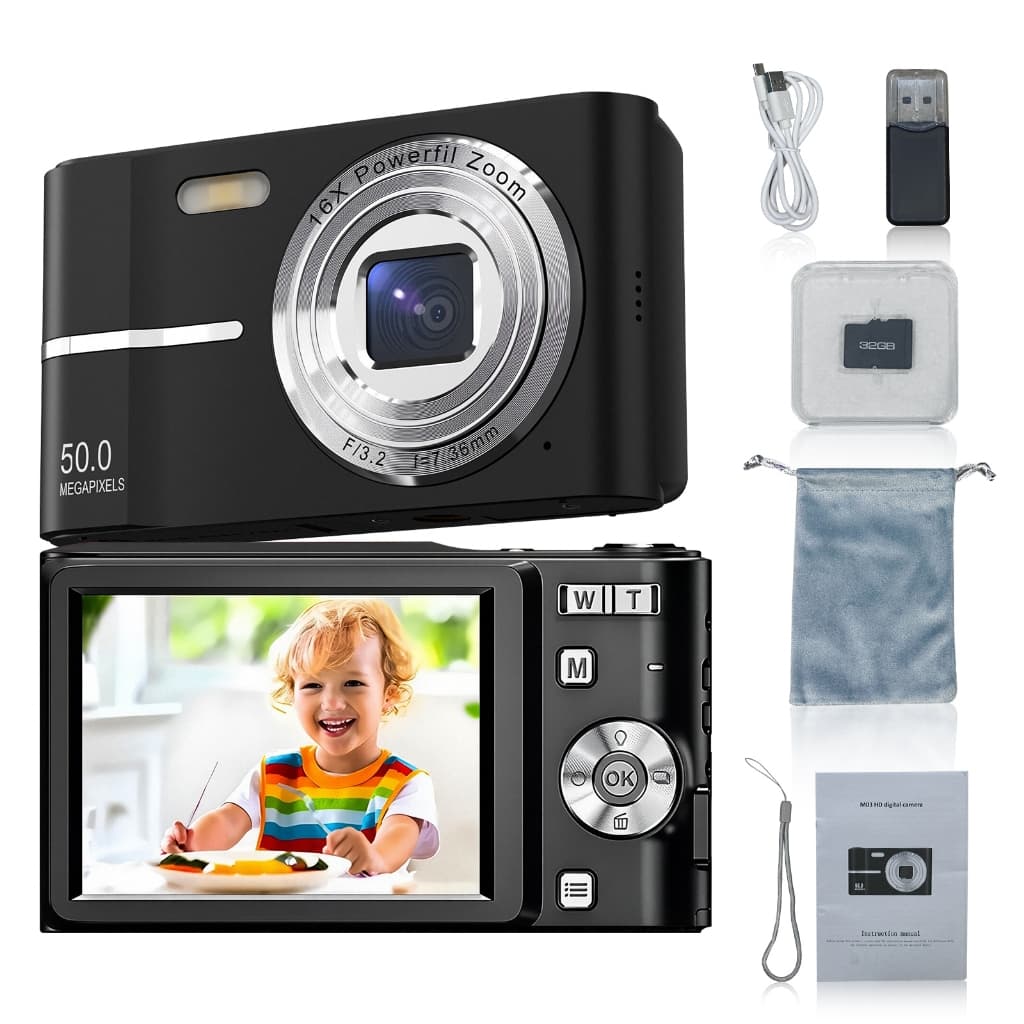 4K CCD Câmera Digital  Zoom 16X CCD, Retro Viagem Selfie De 50MP HD De 2,4 Polegadas Tela De Campus Cam+32GB