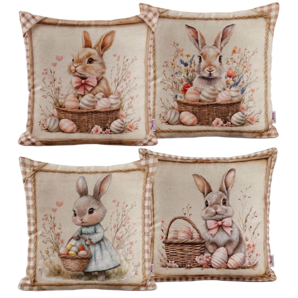 Kit 4 Capas de Almofadas Coelho da Páscoa Decorativas para Sofá, Cama, Sala - Novadecora