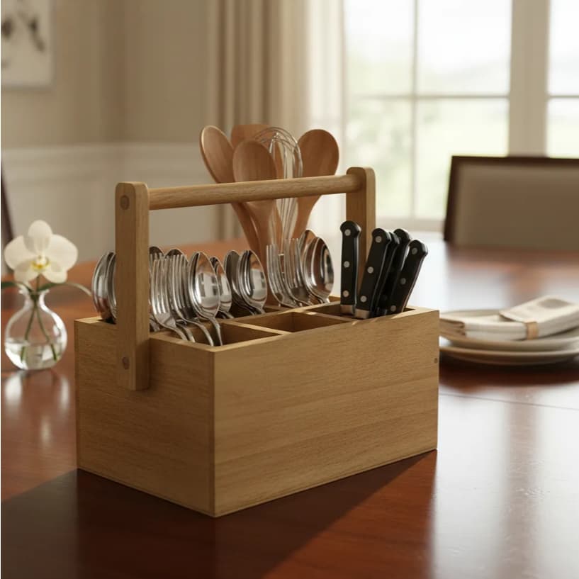 Porta Talher e Guardanapo Madeira Pinus - Mesa Posta