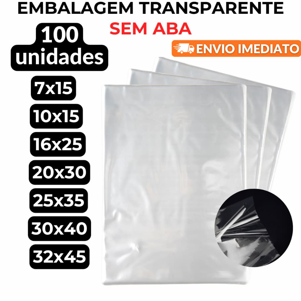 Kit 100un Saco Saquinho Sacola Transparente PP para Roupas, Presentes, Lembrancinhas Várias Medidas
