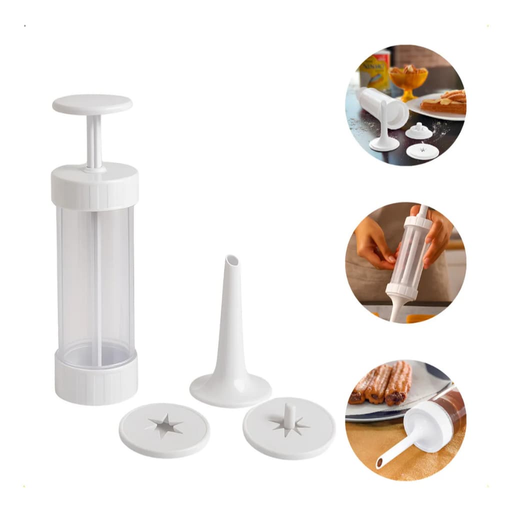 Kit Máquina de Churros Caseiros Nitron 5 Peças com Moldes e Bico Recheador Branco