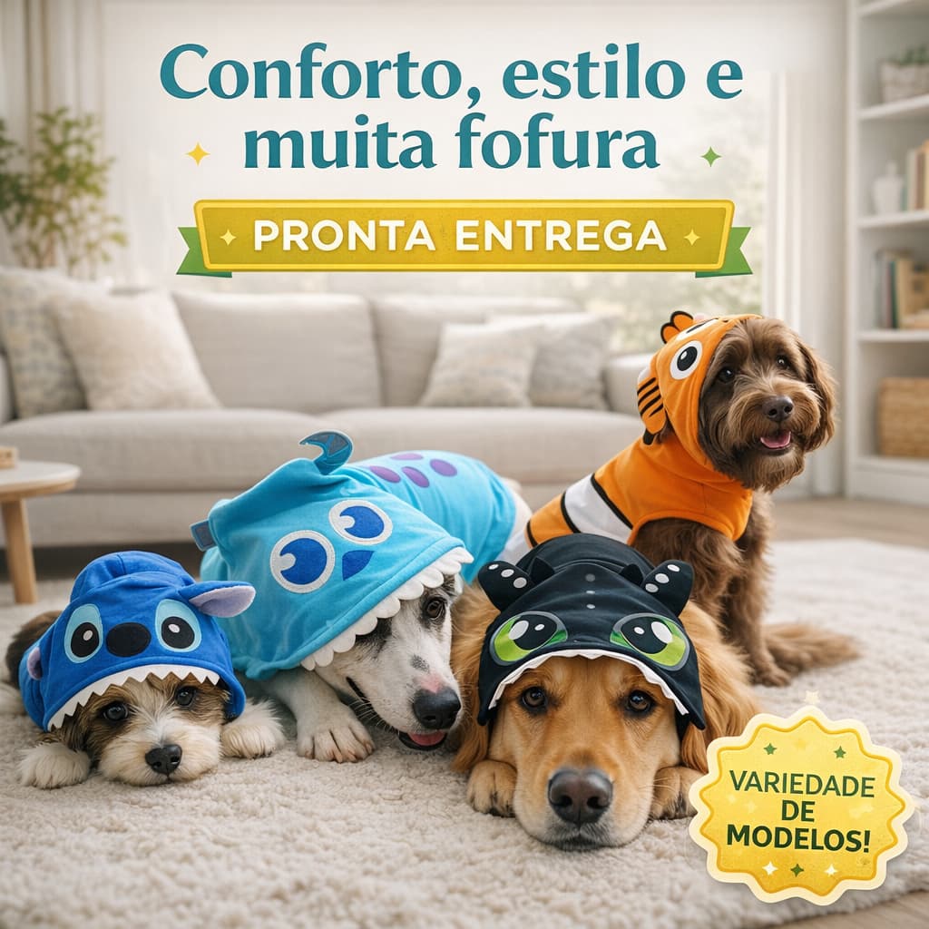 Roupa de Pet Cachorro Gato Confortavel Tematicas com Capuz