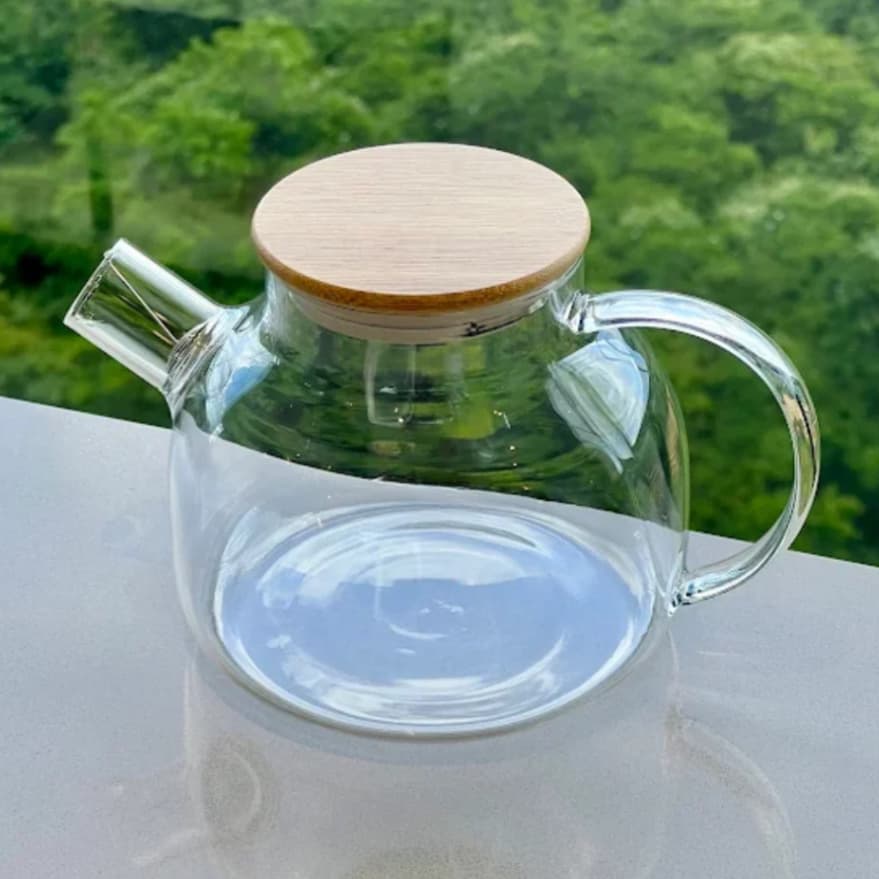 Chaleira de Vidro Tampa Bambu premium 1Litro Bule com Infusor cozinha