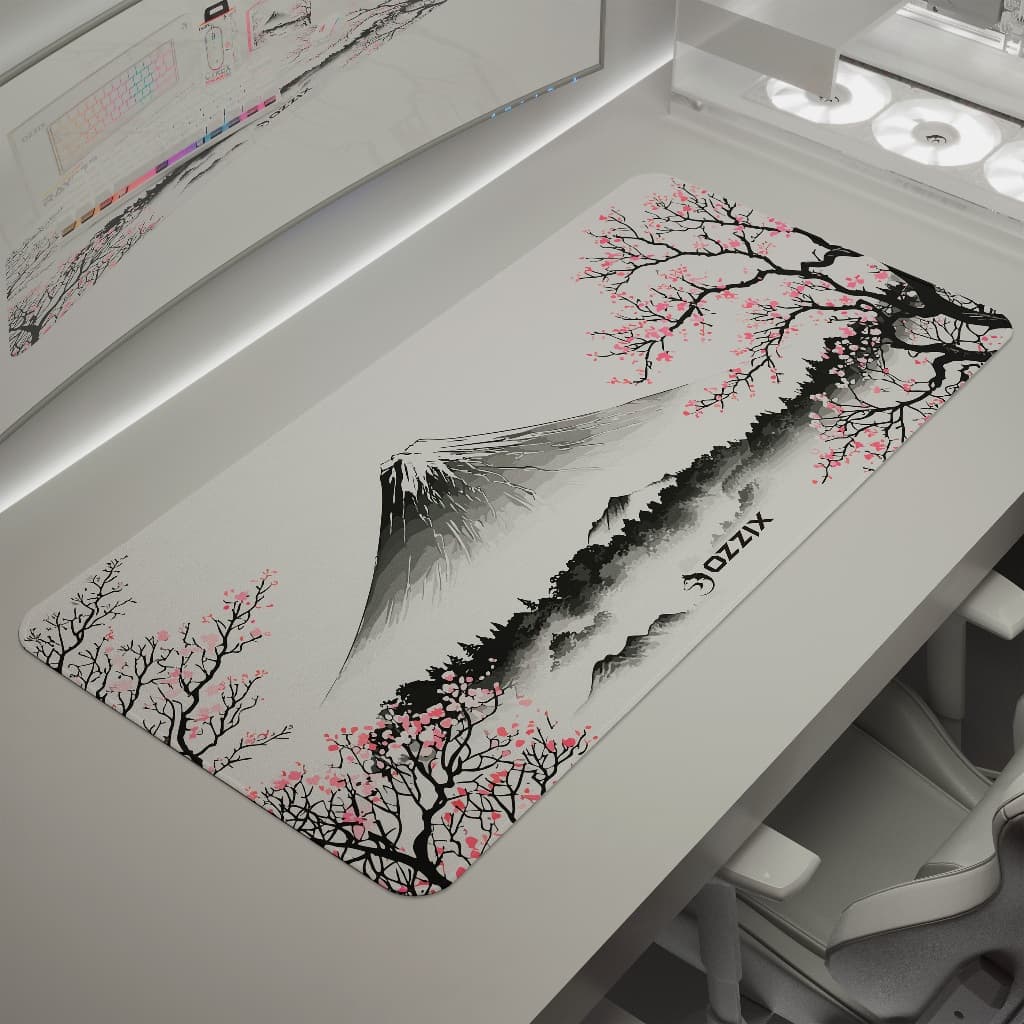 Mousepad Gamer Sakura 70x35 Speed Premium Cultura Japonesa Monte Fuji Exclusivo Estampa Alta Qualidade Original Ozzix