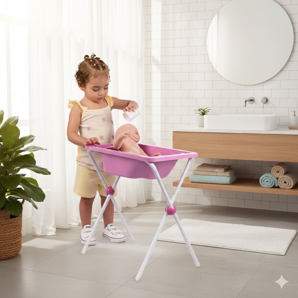 Banheira De Brinquedo Infantil Com Suporte Para Boneca