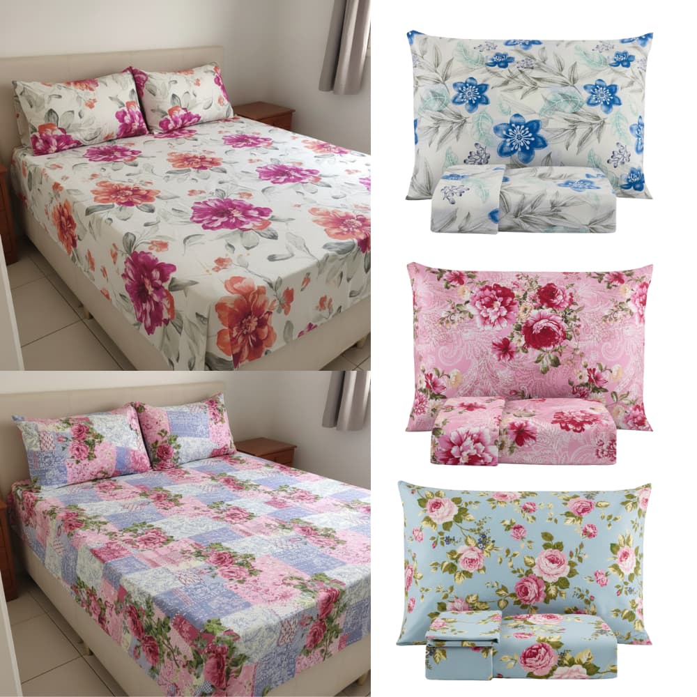 Jogo de Lençol ESTAMPADO Solteiro, Casal e Queen - 2 e 3 peças