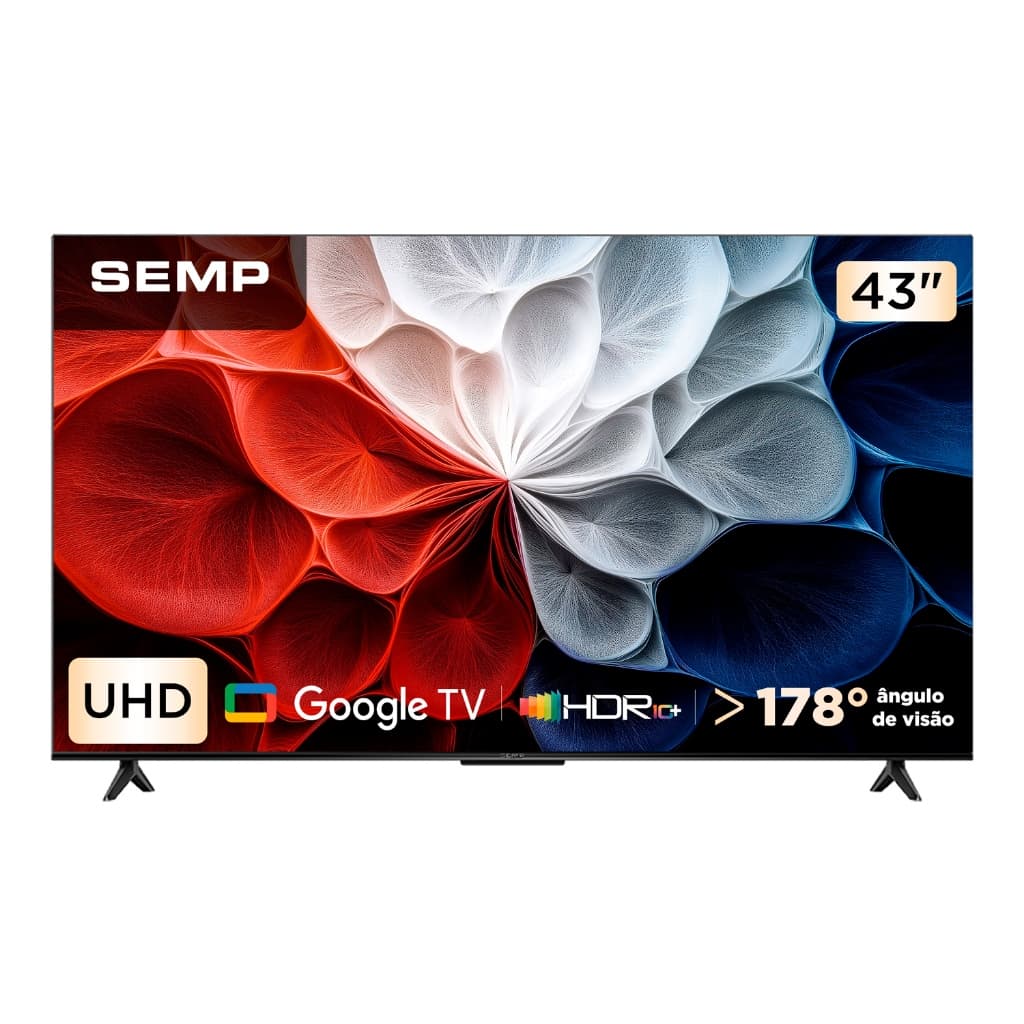 Smart TV Semp 43 Polegadas LED HVA 4K S62 WiFi Bluetooth Google TV 3 HDMI HDR10+ Dolby Audio 43S62