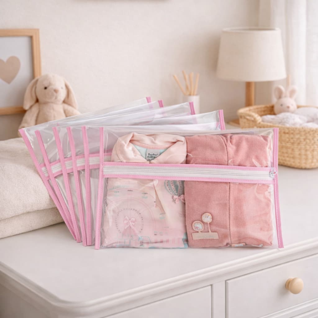 Kit 5 Saquinhos Organizador Mala e Bolsa Viagem Bebê Maternidade Multiuso Com Zíper Roupas + Fraldas