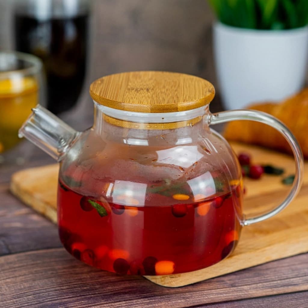 Bule Chaleira Vidro Borossilicato com Infusor e Tampa Bambu 1000ml cozinha