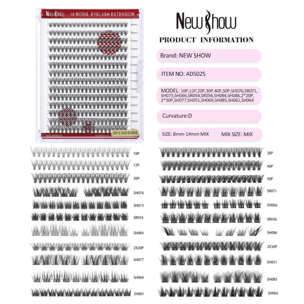 New Show AD5025 Cílios Tufos Sem Nó 0.07--D MIX Extensão de Cilios Alongamento/PACOTE MÚLTIPLO