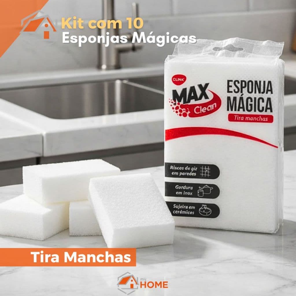 Kit com 10 Esponja Mágica Bucha Tira Mancha Original Desengordura Limpeza