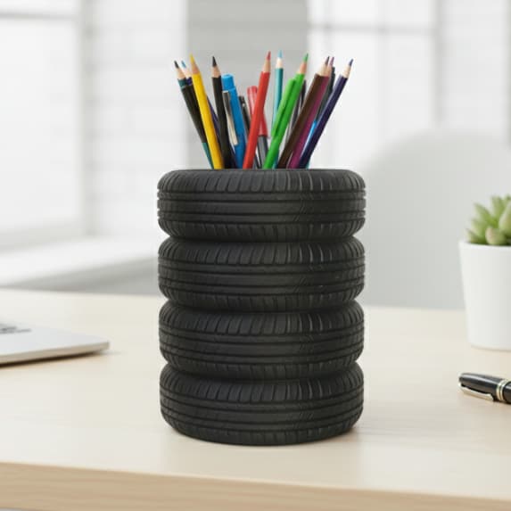 Porta-Lápis e Canetas em Formato de Pneus – Organizador de Mesa Criativo