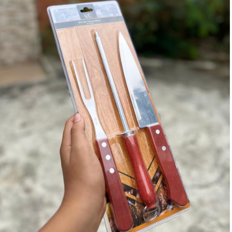 Kit 3 peças Ke home Faca, Garfo e Chaira para seu churrasco
