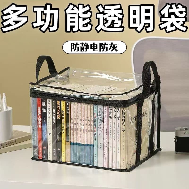 Saco de Livros Dobrável De Armazenamento Recipiente De Coleção Transparente Estojo Empilhável Com Zíper Alça Organizador