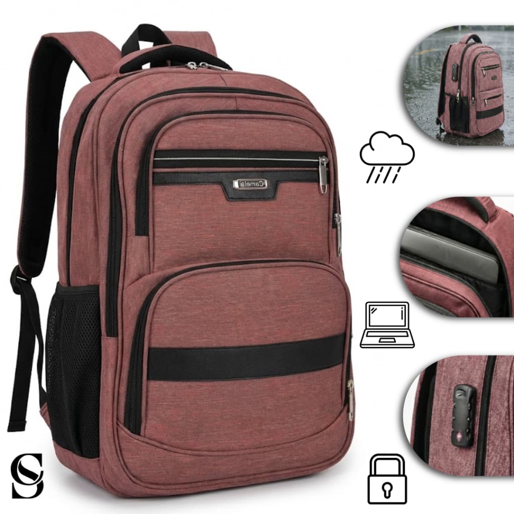 Mochila Feminina Notebook Tecido reforçado rosa cadeado impermeável para trabalho faculdade escola