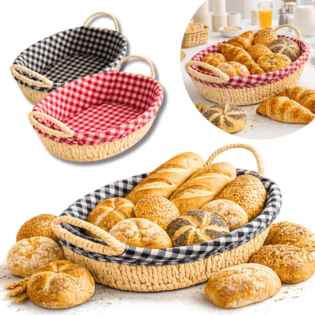 Cesta De Pão Redondo Oval Com Alça Em Papel Com Forro Em Tecido