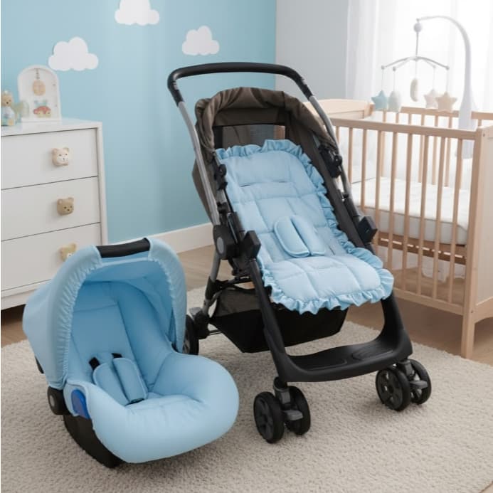Capa de Carrinho e Capa Bebe Conforto Com Protetores de Cinto e Capota Menino Menina