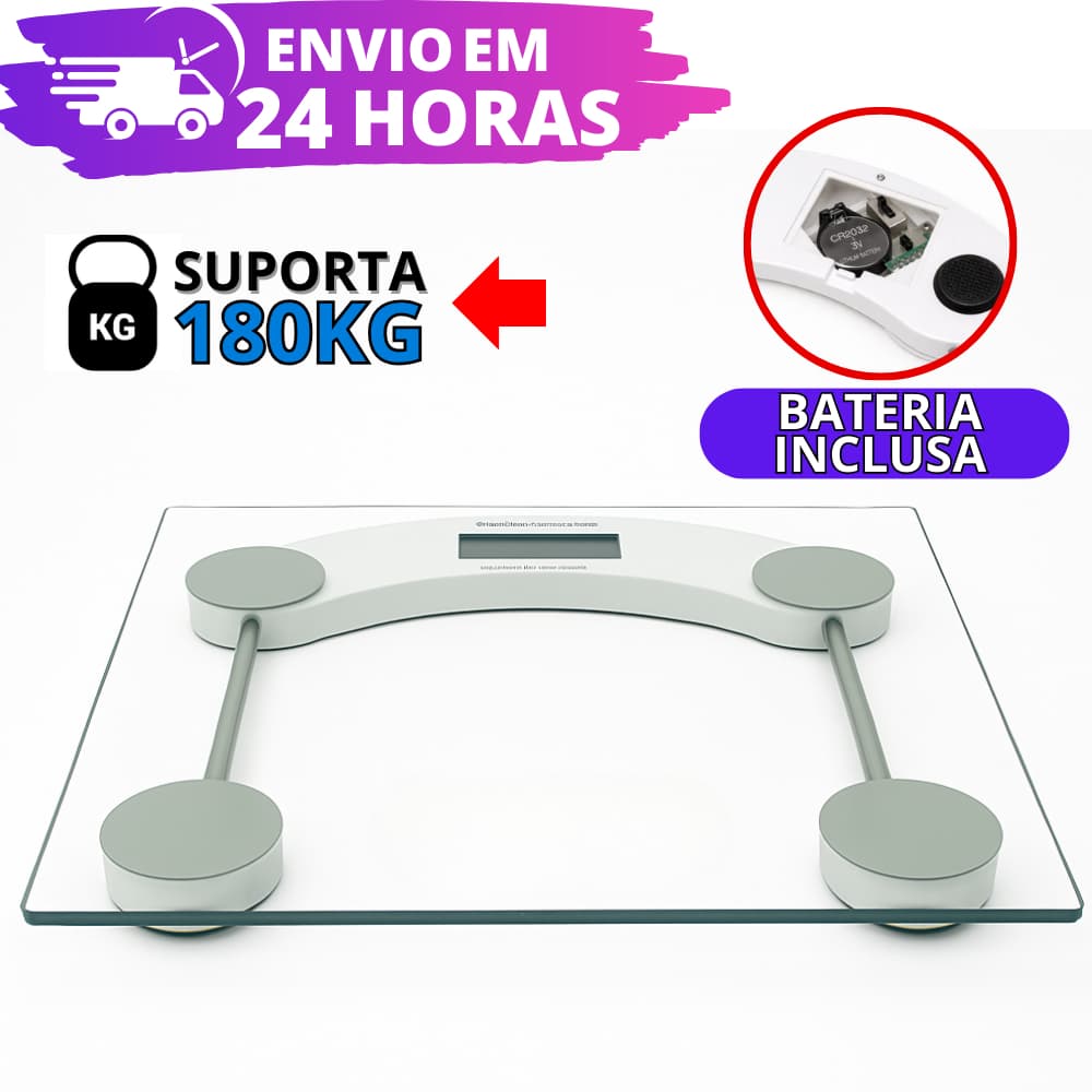 Balança Corporal Digital até 180kg (PROMOÇÃO) Com Vidro Temperado + Bateria Inclusa