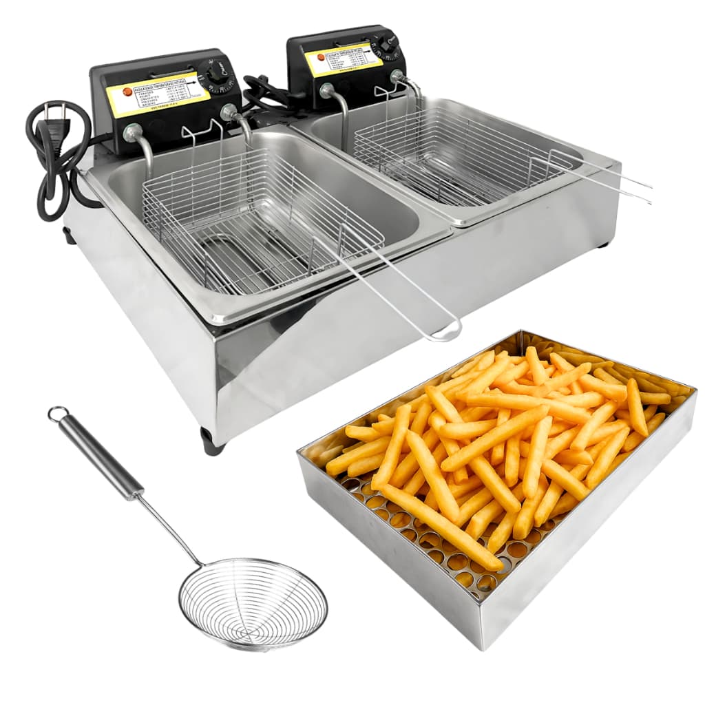 Fritadeira Eletrica a Óleo Cuba 10 Litros Inox + Escorredor e Escumadeira Industrial Boni