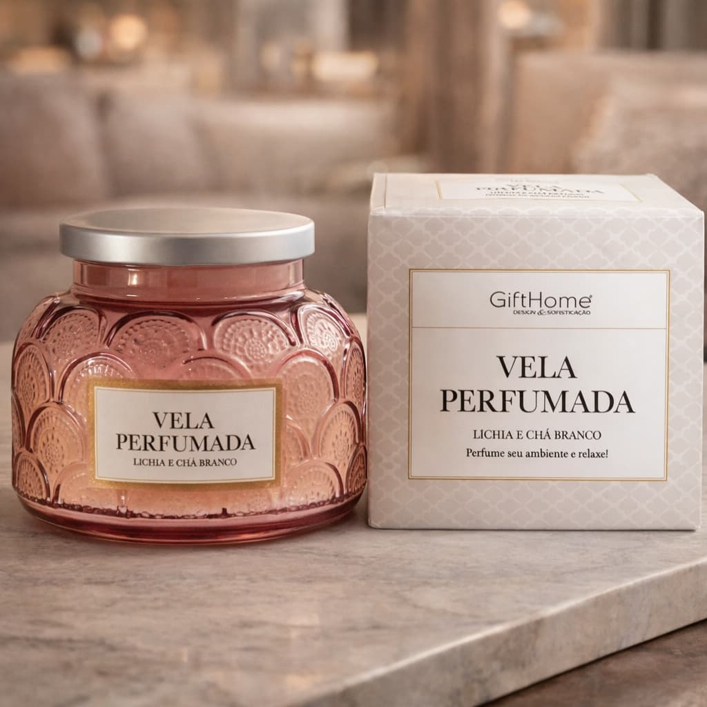 Vela Perfumada Lichia E Chá Branco 320g Vidro Decorativo Presente Aromático