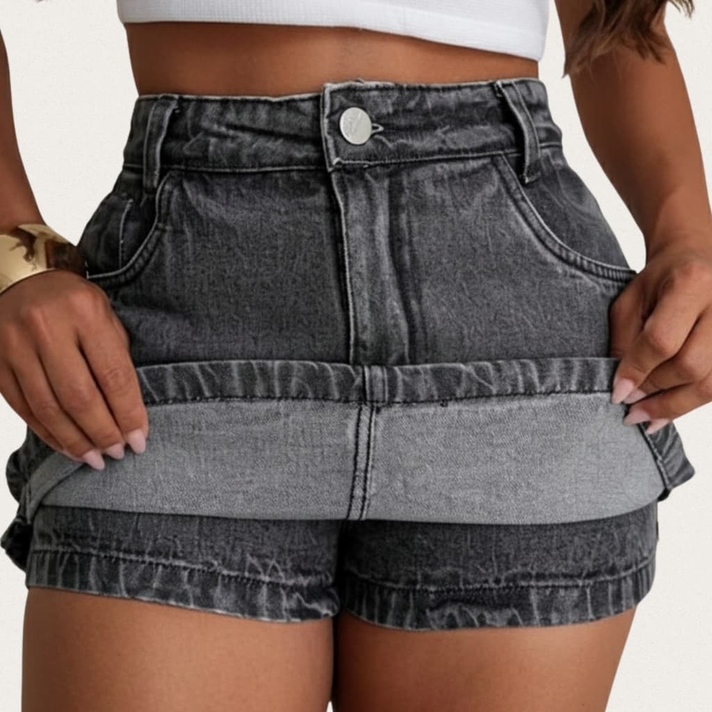 Short Saia Jeans Preto Feminino Versátil Para Dia a Dia e Noite