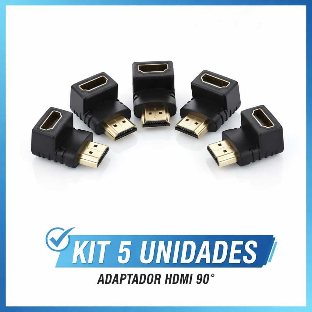 kit com 5 unidades adaptador HDMI 90 graus