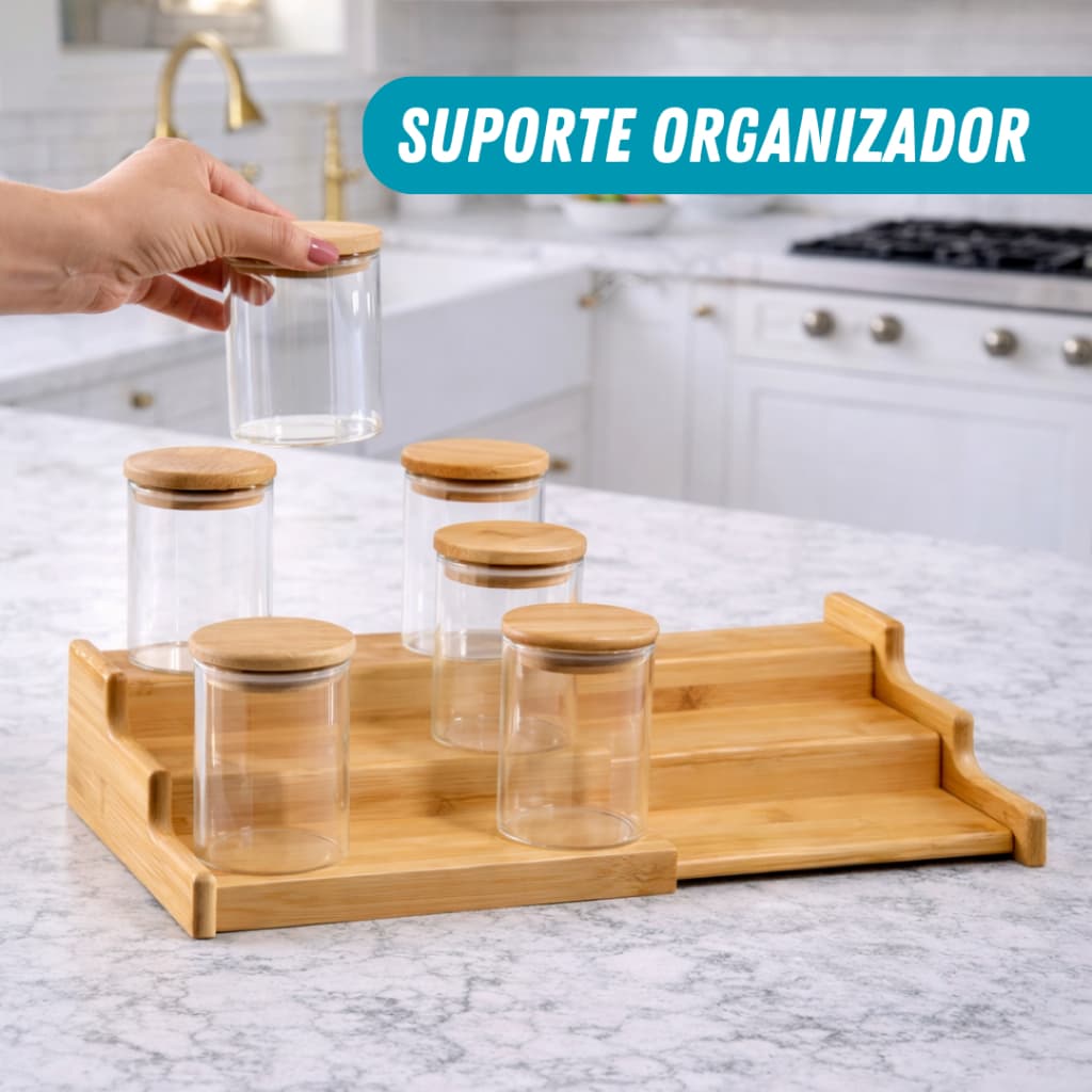 Organizador de Bambu Suporte Retrátil 3 Níveis Potes Temperos Multiuso  Extensível Perfume Multi Uso
