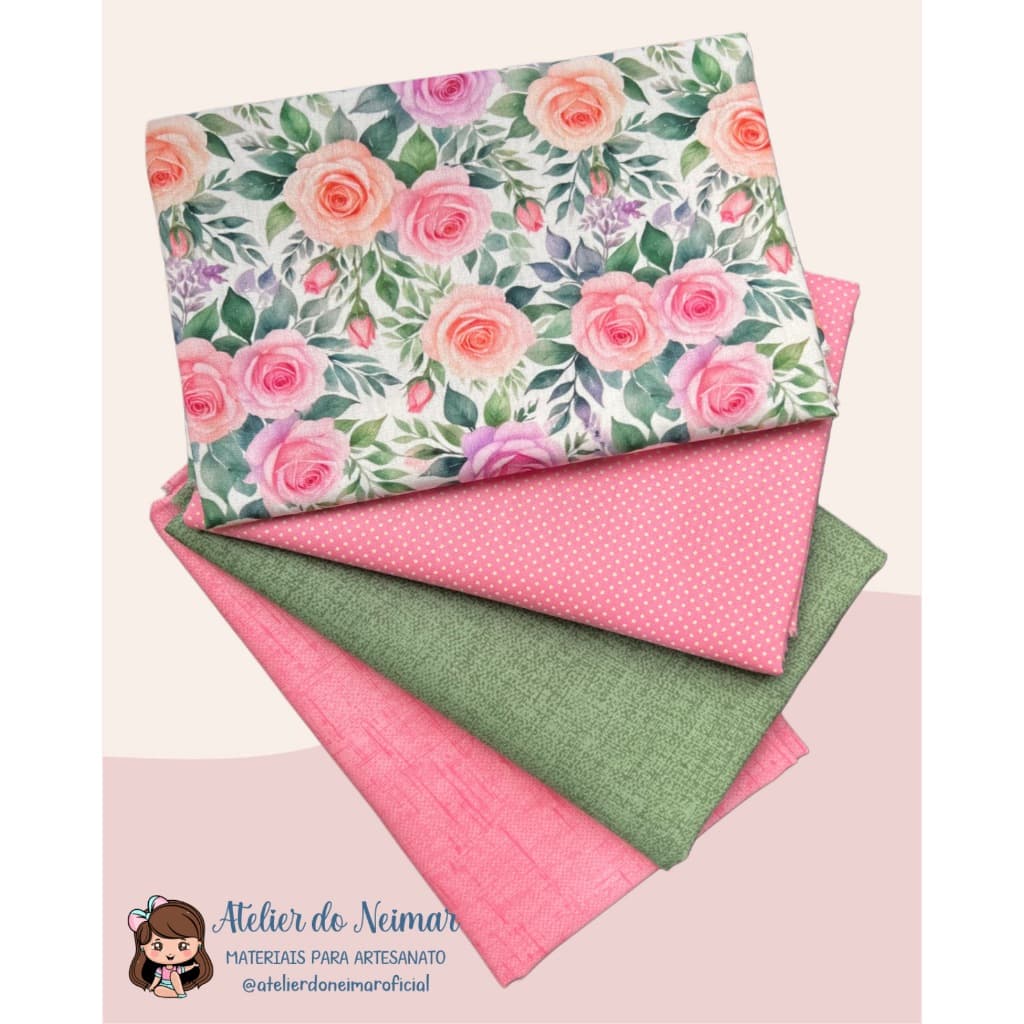 KIT TECIDOS TRICOLINE 100% ALGODÃO 4 CORTES 50X75CM