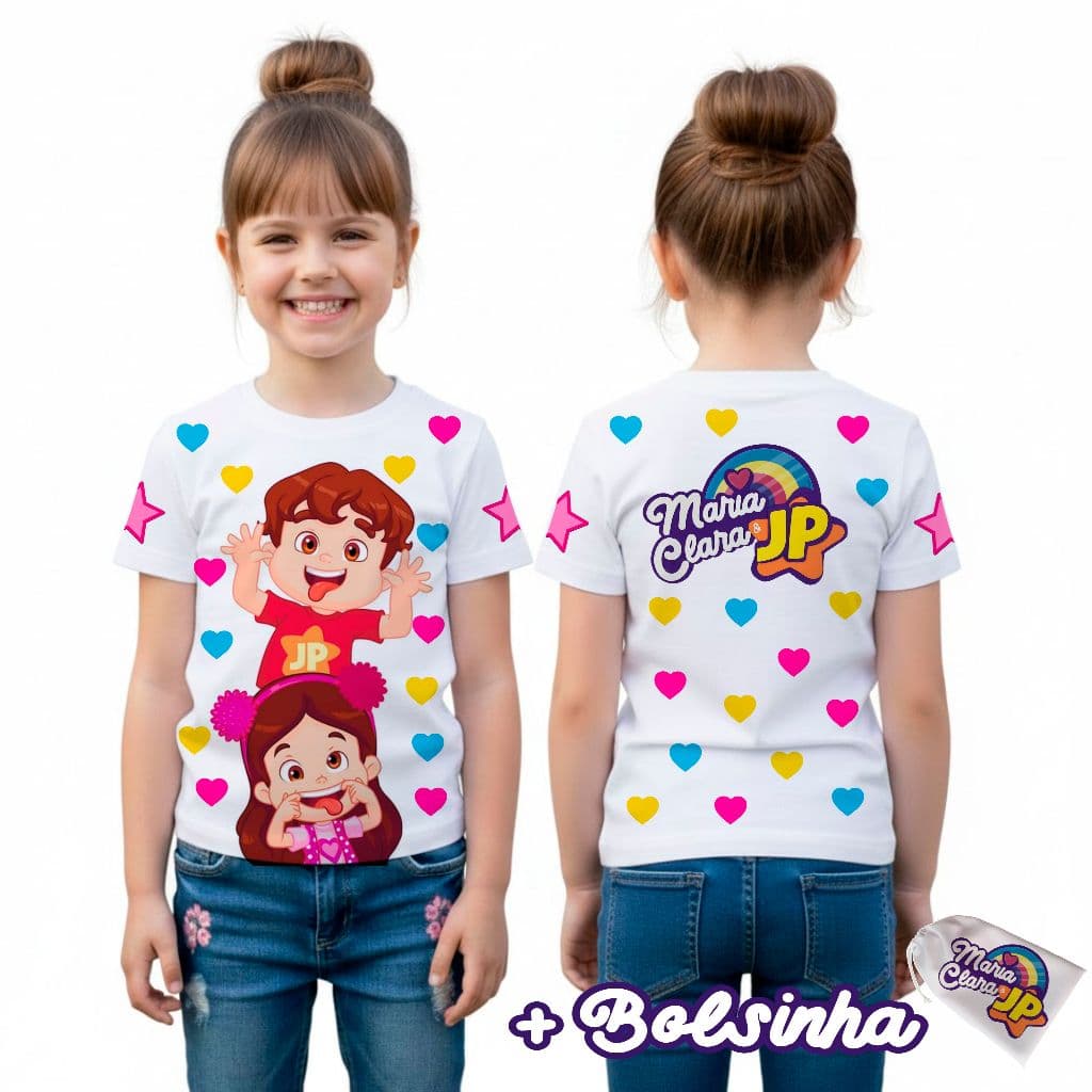 Camiseta Maria Clara e JP  Infantil I Malha Premium I Com Bolsinha Personalizada
