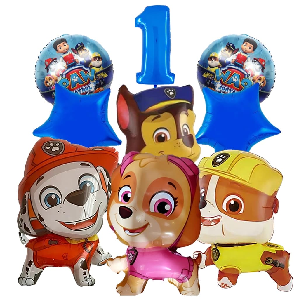 Kit 9 Balões Metalizado Número Patrulha Azul Canina Chase Skye Rubble Marshall Festa Anivérsario