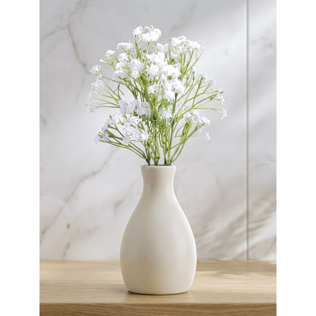 Arranjo de Flor Artificial com Buque de Mosquitinho Flor Sempre Viva e Vaso de Cerâmica Decoração para casa e escritório