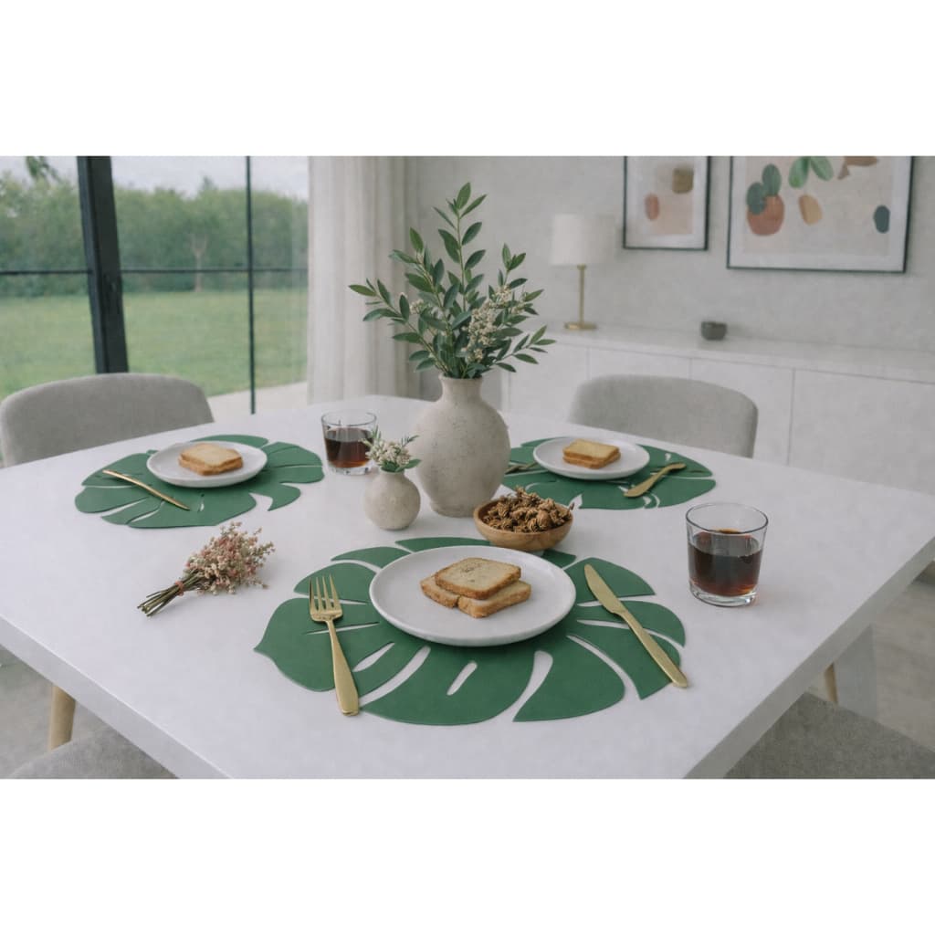 Kit Jogo Americano Mesa Sousplat  Folhas 6 Peças Verde
