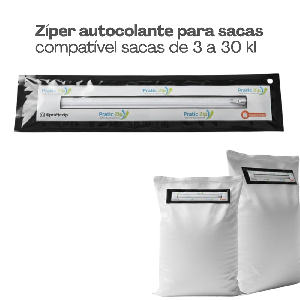 Zíper autocolante para sacas - PRATICZIP - compatível com embalagens de grãos e cereais